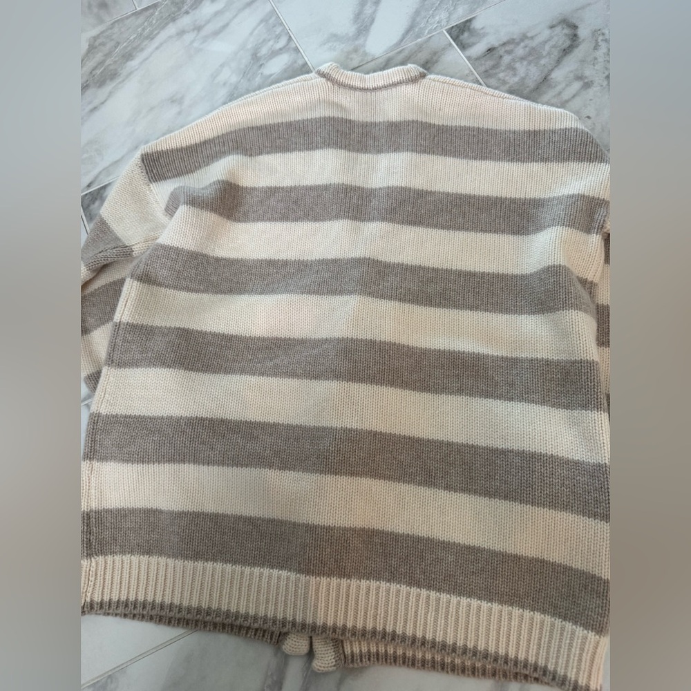 La Ligne oversized Neutral Stripe Wool Cardigan in Cream & Taupe - Picture 3 of 4